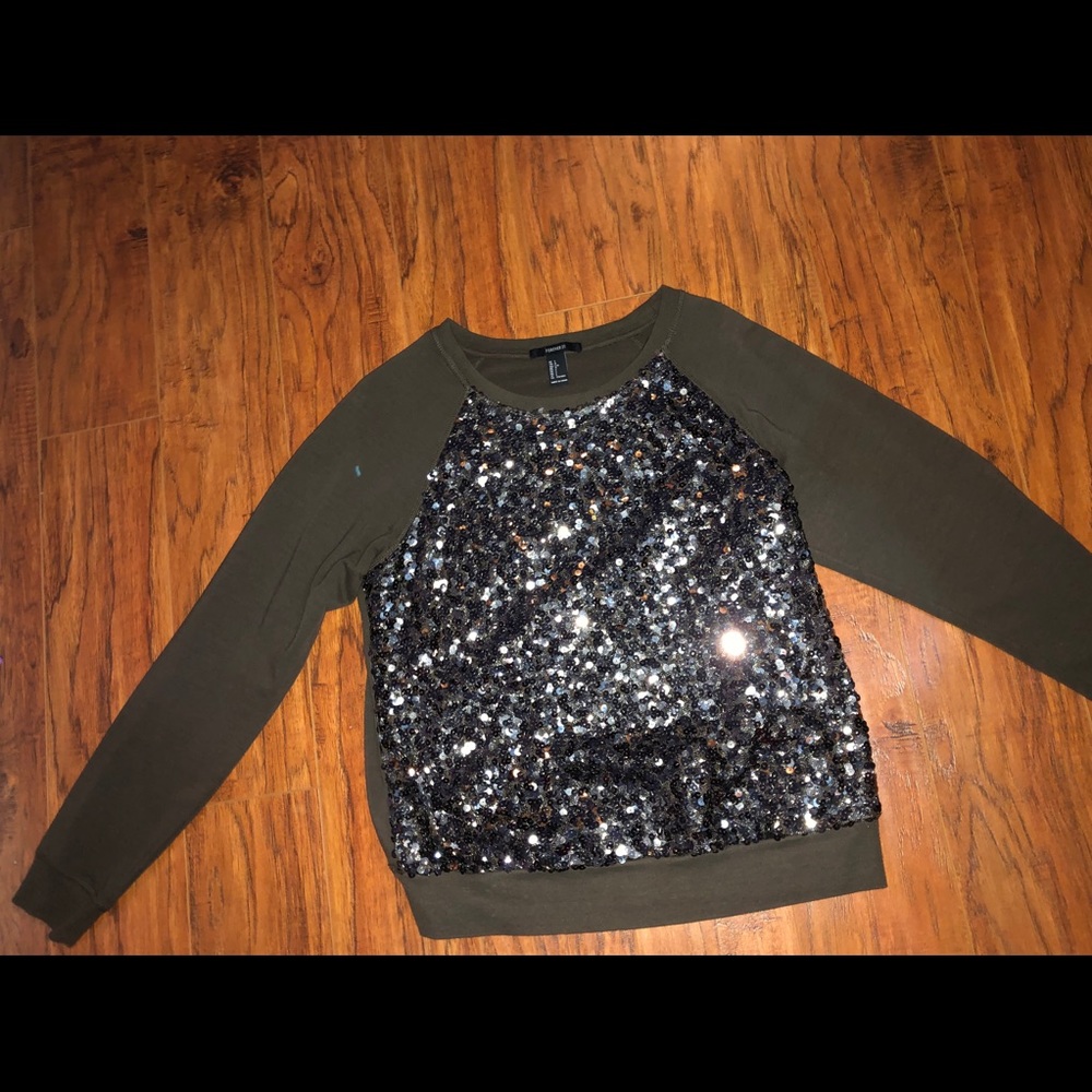 Hunter Green Sequins Sweater Forever 21 Size L